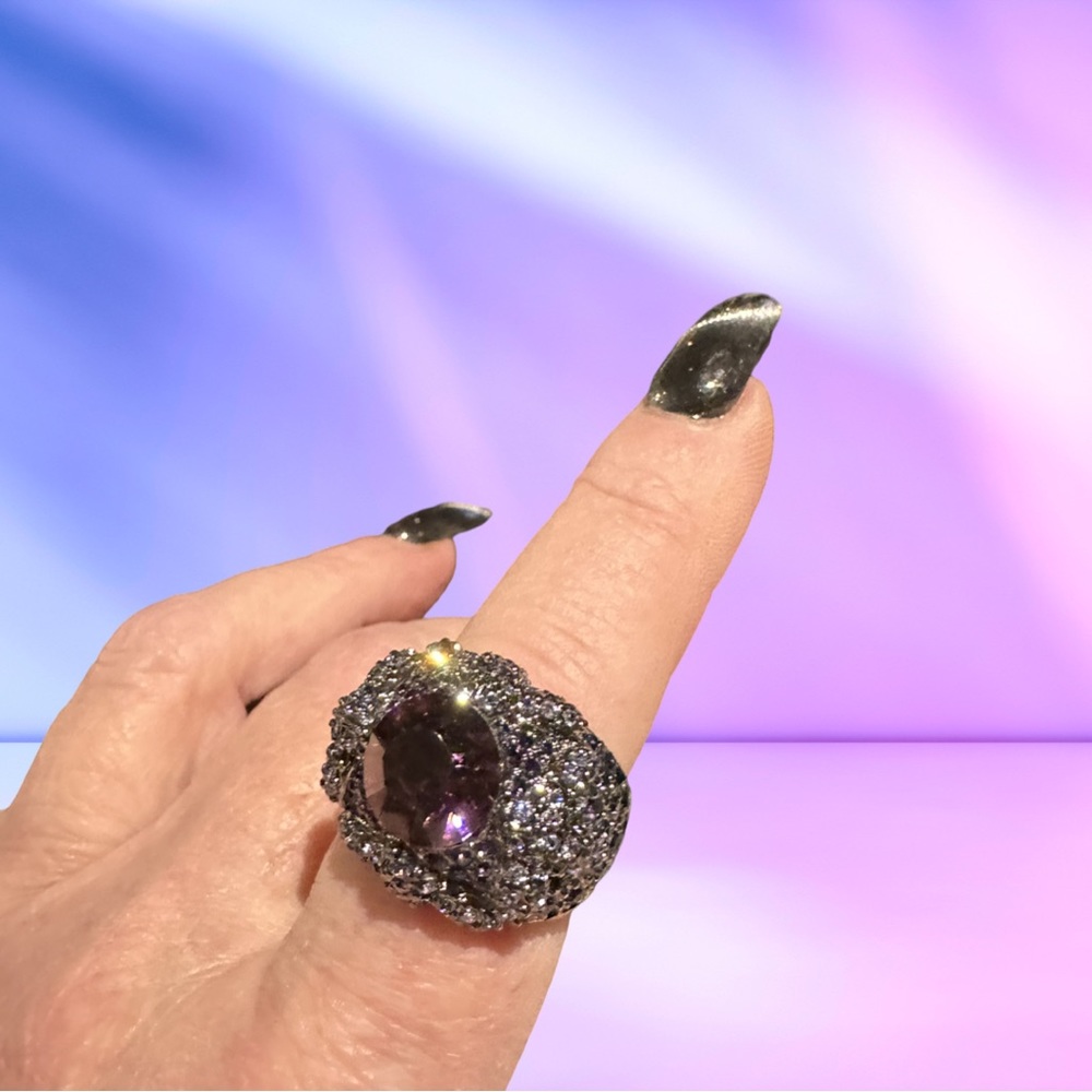 Purple Swarovski Dazzling Sparkling Cocktail Ring - Picture 1 of 6